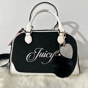 Juicy Couture black Raising Star Bowler bag with rhinestone heart charm NWT